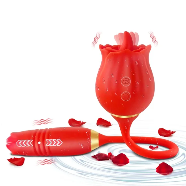 3in1 Tongue Licking Vibrating Thrusting Rose Sex Toy For Clitoral Stimulator