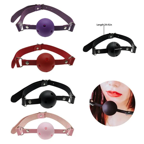 4 Colors Faux Leather Mouth Gag Adjustable Silicone Ball Adult Flirting Fetish Roleplay Game Props Couples BDSM Bondage Sex Toys