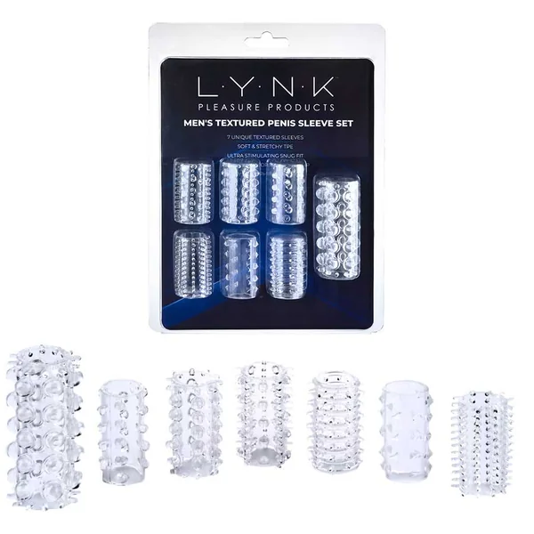 7x Girth Enhancer Textured Penis Sleeve Set by Lynk Pleasure | Clear