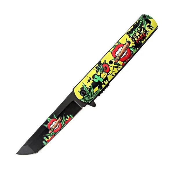 8″ Yellow Handle Lips Design Spring Assisted Folding Knife W/ Be