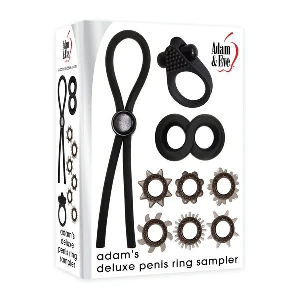 Adam & Eve Adam’s Deluxe Penis Ring Sampler – Black/Smoke