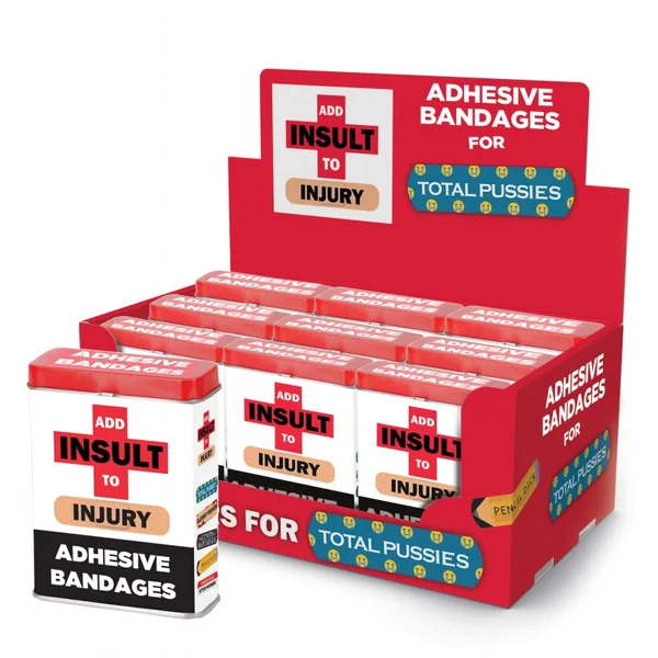 ADD INSULT TO INJURY BANDAIDS W/ ASST SAYINGS 9 PC DISPLAY