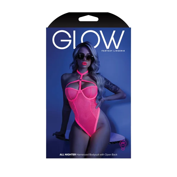 All Nighter Harness Bodysuit - Medium-large - Neon Pink