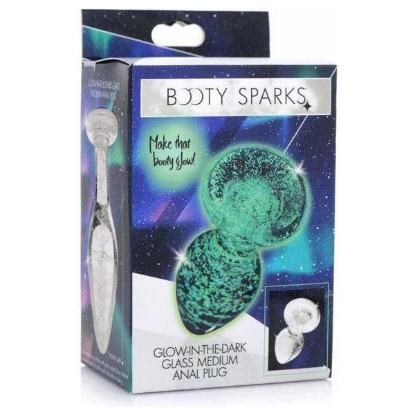 Anal - Booty Sparks - Glow in the Dark Glass Anal Plug - Medium