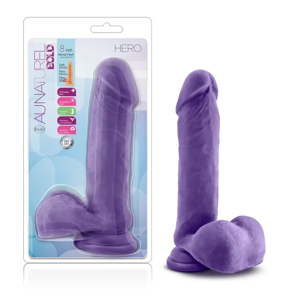 Au Naturel Bold Hero Dildo, 8in/20cm, Purple