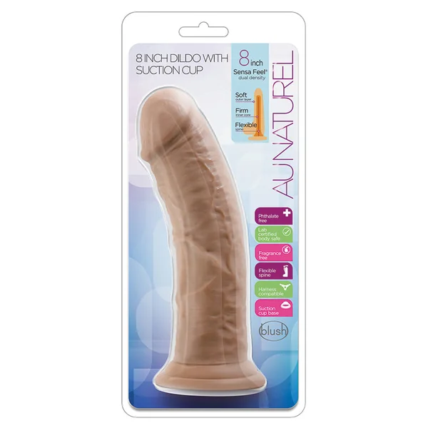 Au Naturel Realistic Mocha 8-Inch Long Dildo With Suction Cup Bas
