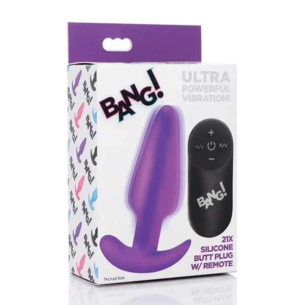 Bang! 21X Vibrating Silicone Butt Plug – Purple