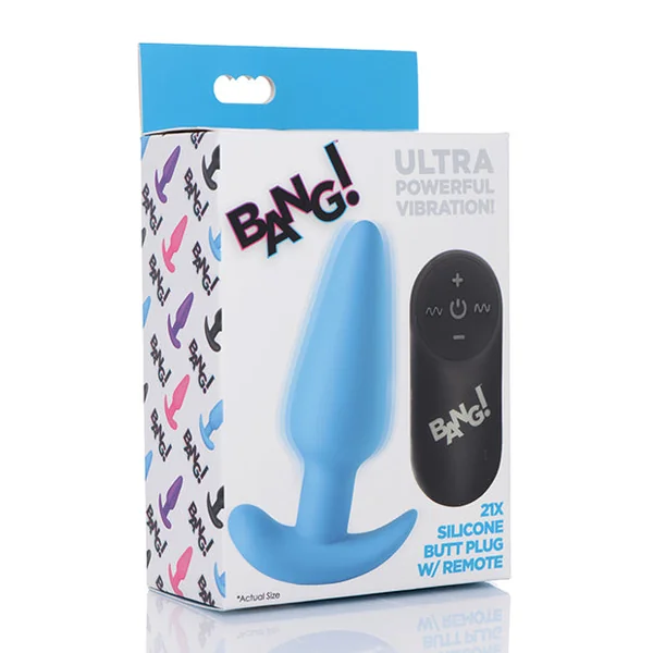 Bang! 21x Vibrating Silicone Butt Plug W-remote - Blue
