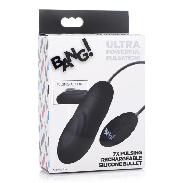 Bang! 7X Pulsing Rechargeable Silicone Bullet - Black