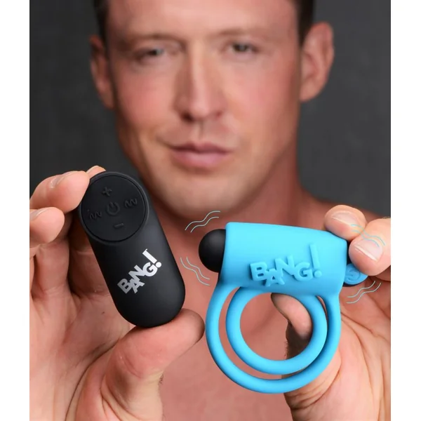BANG! SILICONE COCK RING & BULLET W/ REMOTE BLUE (Out End Jul)