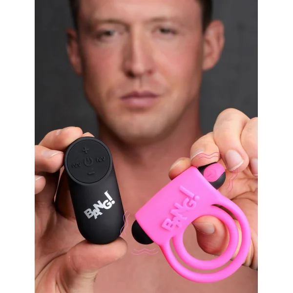BANG! SILICONE COCK RING & BULLET W/ REMOTE PINK