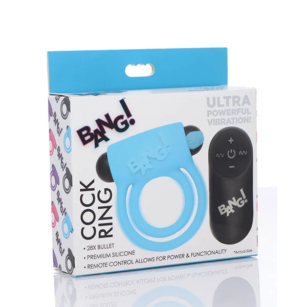 Bang! Vibrating Cock Ring & Bullet W-remote Control - Blue