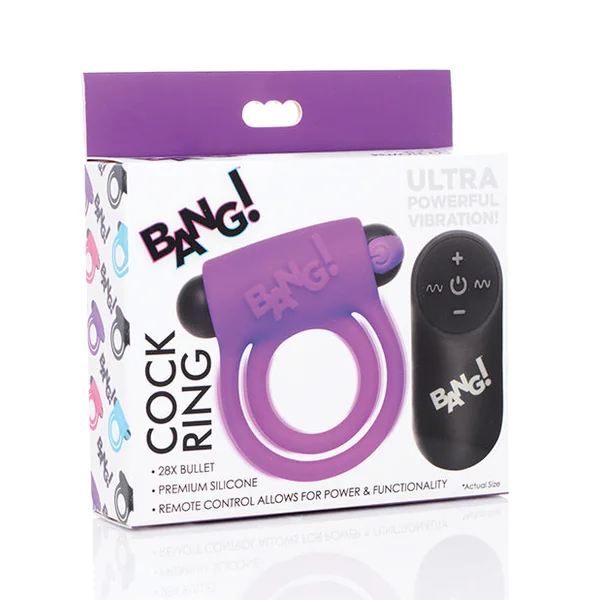 Bang! Vibrating Cock Ring & Bullet W-remote Control - Purple