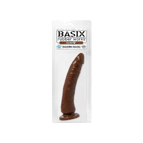 BASIX RUBBER WORKS 7IN BROWN SLIM DONG W/ SUCTION CUP