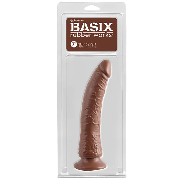 Basix Rubber Works Slim Dong with Suction Cup - Brown 7"