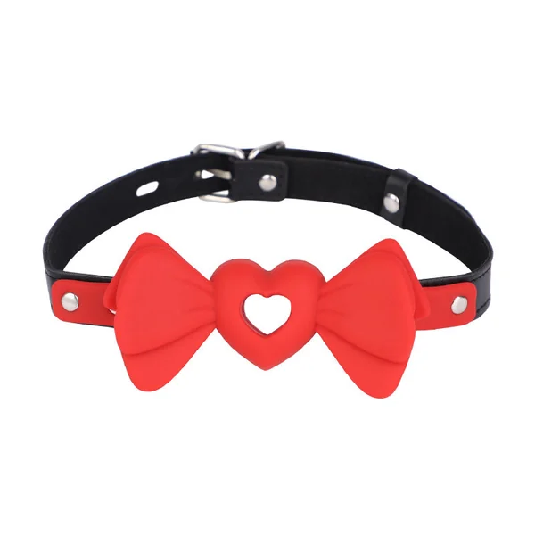 BDSM Bowknot Love-shaped Hollow Silicone Ball Gag With PU Leather