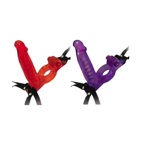 Bendable Vibrating Double Penetrator Strap on Cockring