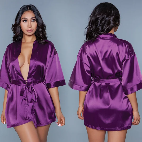 BeWicked Getting Ready Satin Robe - Purple 2X