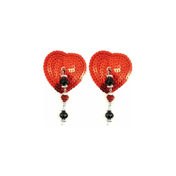 Bijoux de Nip Red Sequin Heart Pasties with Faceted Beads