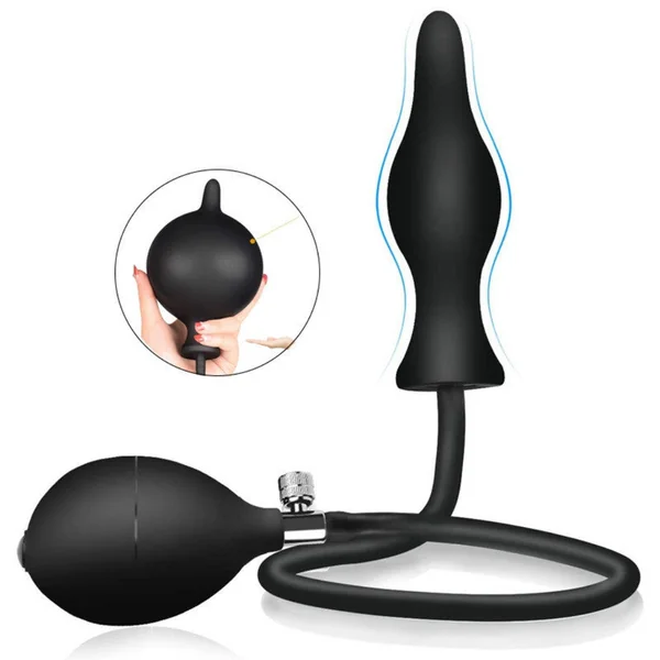 Black Classic Inflatable Butt Plug - Large Silicone Dilator