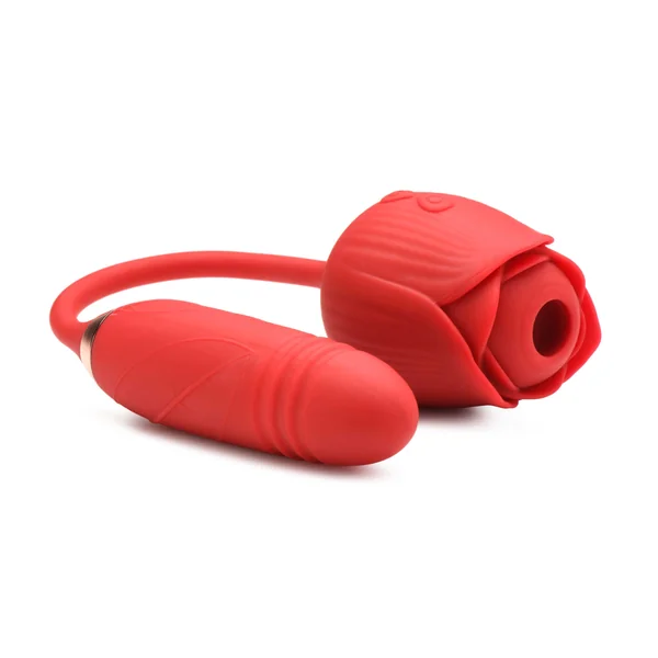 Bloomgasm Romping Rose Suction and Thrusting Vibrator - Red