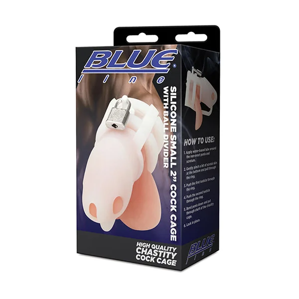 Blue Line 2" Silicone Cock Cage w/Ball Divider Small - White