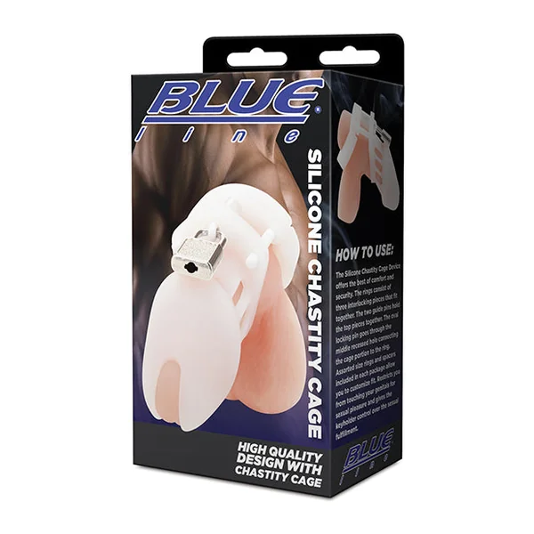 Blue Line Silicone Chastity Cage - White