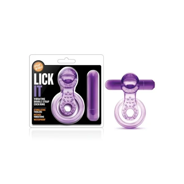 Blush Play with Me Lick it Vibrating Double Strap Cockring – Purple