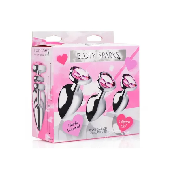 Booty Sparks Heart Gem Aluminum Anal Plug Set – Pink