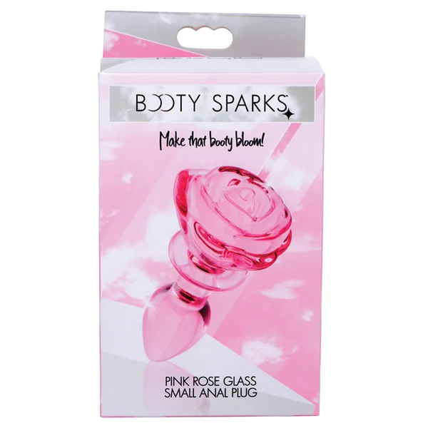 Booty Sparks Pink Rose Glass Anal Plug - Small