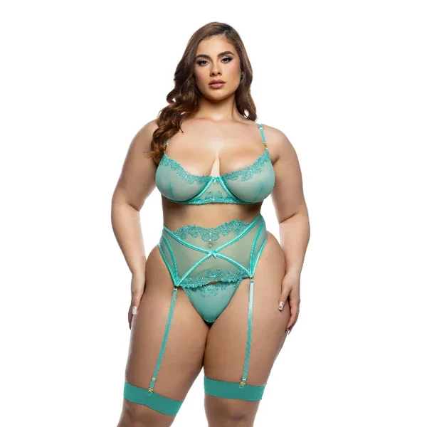Butterfly Bliss Mint Green Bra & Garter Set