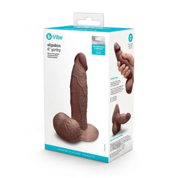 B-Vibe Slipskin Realistic Silicone Dildo- 6″ Girthy Brown