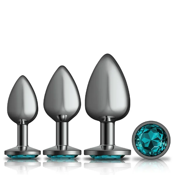 Cheeky Charms - Metal Butt Plug Gunmetal - Round - Teal - Anal Trainer Kit