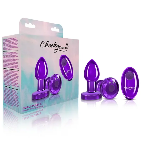 Cheeky Charms Vibrating Metal Butt Plug Purple Small