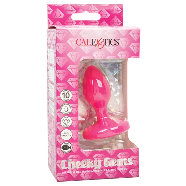 Cheeky Gems Medium Rechargeable Vibrating Probe - Pink