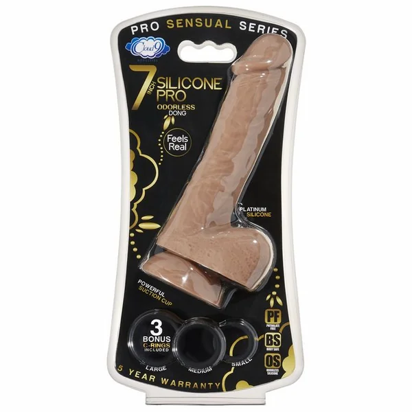 CLOUD 9 PRO SENSUAL 7 PREMIUM SILICONE DONG W/ C RINGS TAN “