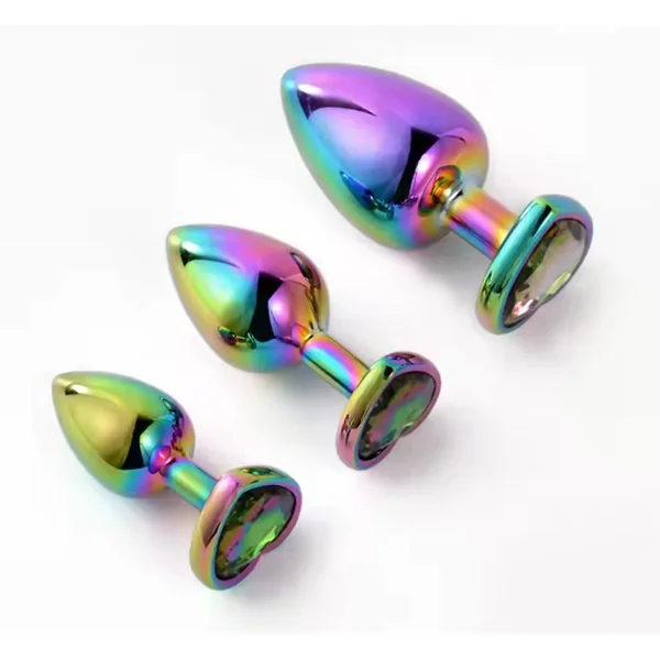 Colorful metal anal plug - heart shape