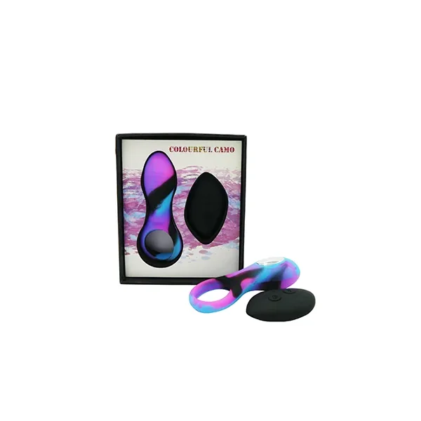 Colourful Camo Bravo Remote Control Cock Ring Blue