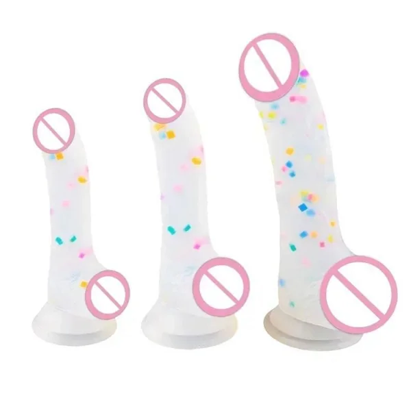 Confetti Clear Silicone Dildo – Realistic Design with Strong Suction Cup for Hands-Free Play