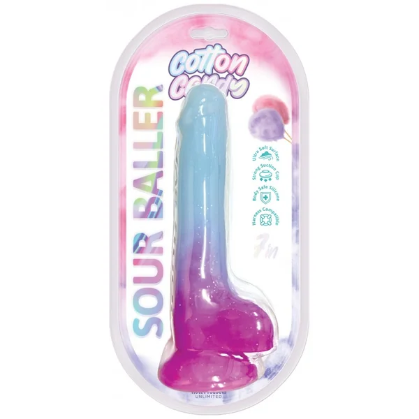 COTTON CANDY SOUR BALLER SILICONE DILDO 6IN AQUA/PURPLE