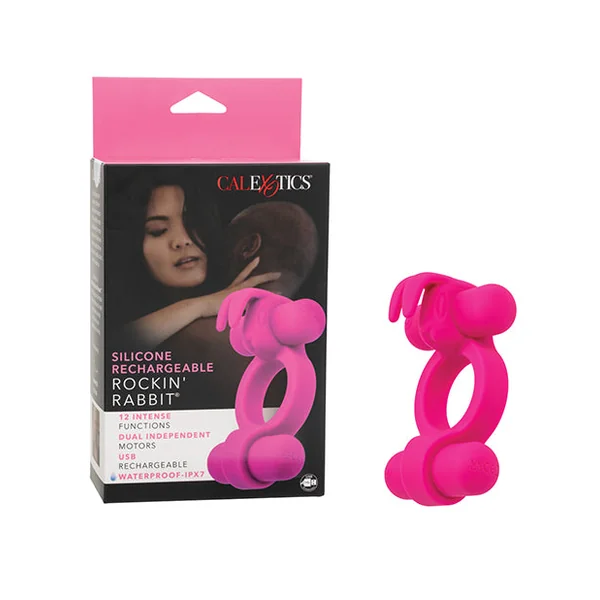 Couple's Enhancer Silicone Rechargeable Rockin' Rabbit Enhancer - Fuchsia