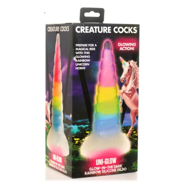 CREATURE COCKS UNI-GLOW GLOW IN THE DARK RAINBOW DILDO