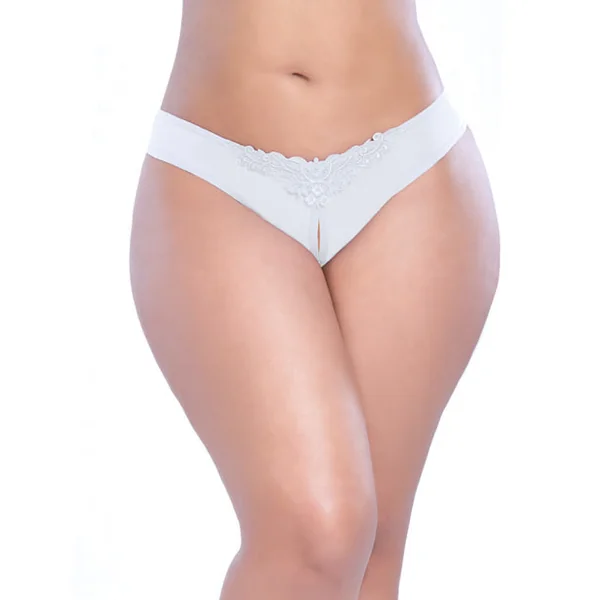 Crotchless Thong W-pearls White 1x-2x