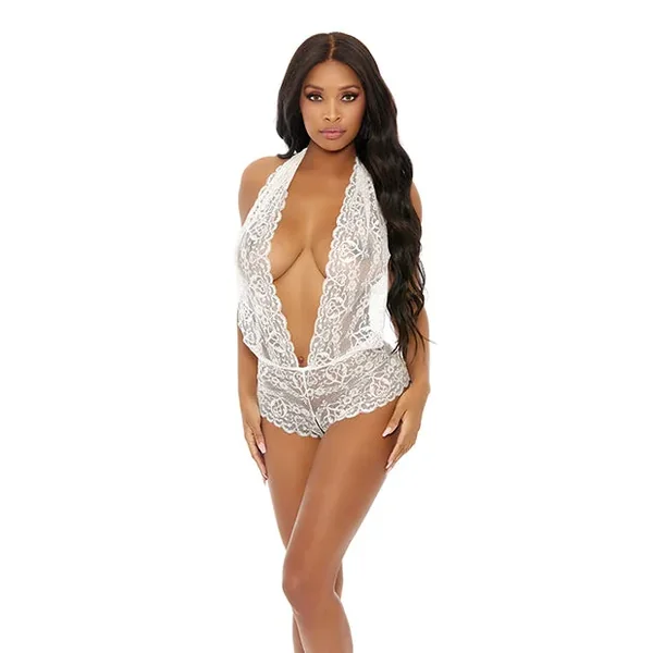 Crotchless White Lace Romper XL