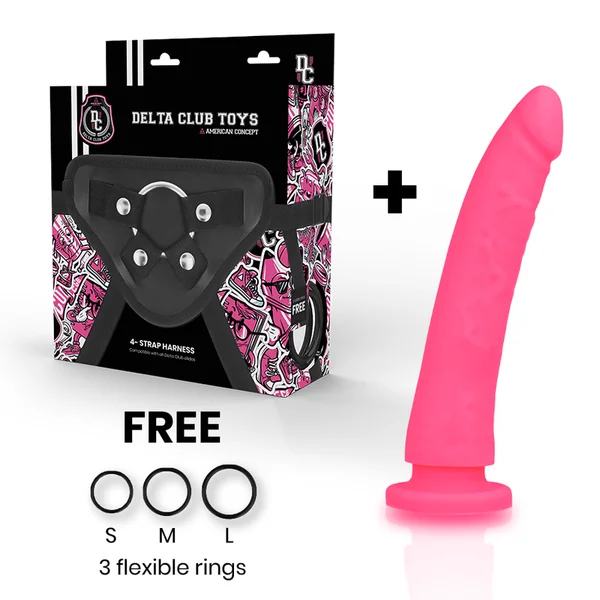 Delta club toys harness + medical silicone pink dildo 20 x 4 cm