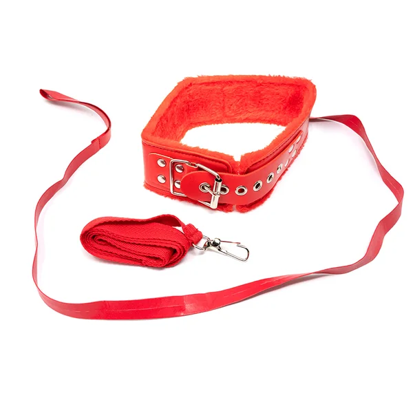 Deluxe Fetish – Plush Collar & Leash – Red