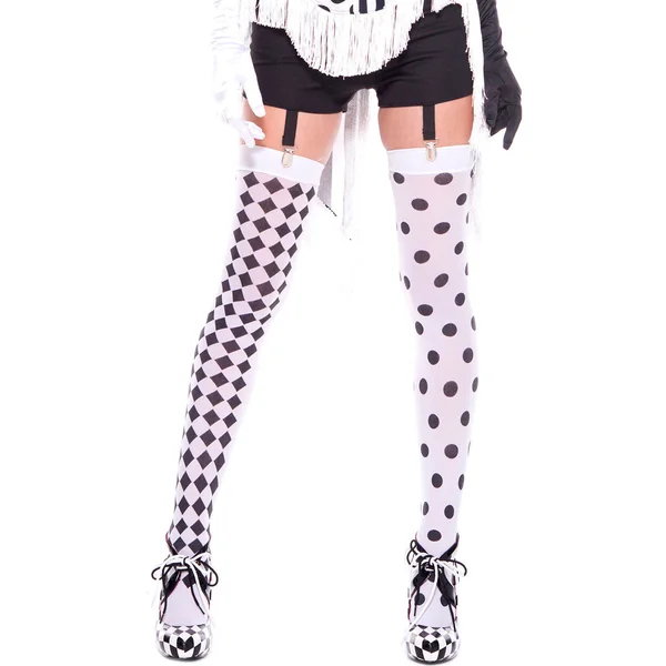 Diamond Design and Polka Dot Harlequin Thigh Hi - White / Black