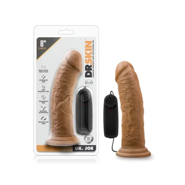 DR SKIN DR JOE 8IN VIBRATING COCK W/ SUCTION CUP MOCHA