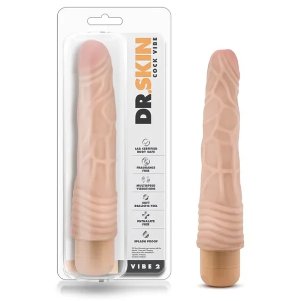 Dr. Skin Vibe 2 – 9″ Vibrating Dildo – Beige