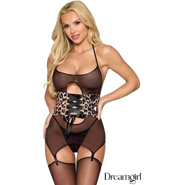 Dreamgirl Lingerie - Leopard babydoll with suspenders 13520